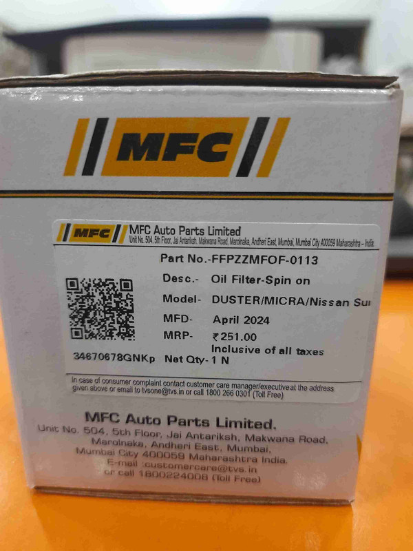 Oil Filters(Renault--Duster, Nissan—Sunny/MicraHonda –Amaze Datsun—Go/Go+Tata Ace (O/M)- Diesel) - Image 3