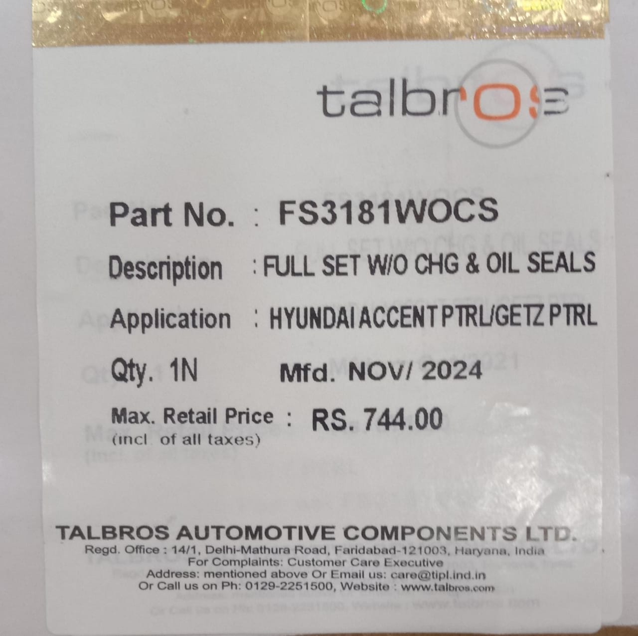 (TALBROS) FULL GASKET SET W/O CHG & OIL SEALS(HYUNDAI ACCENT PTRL/GET) - Image 2