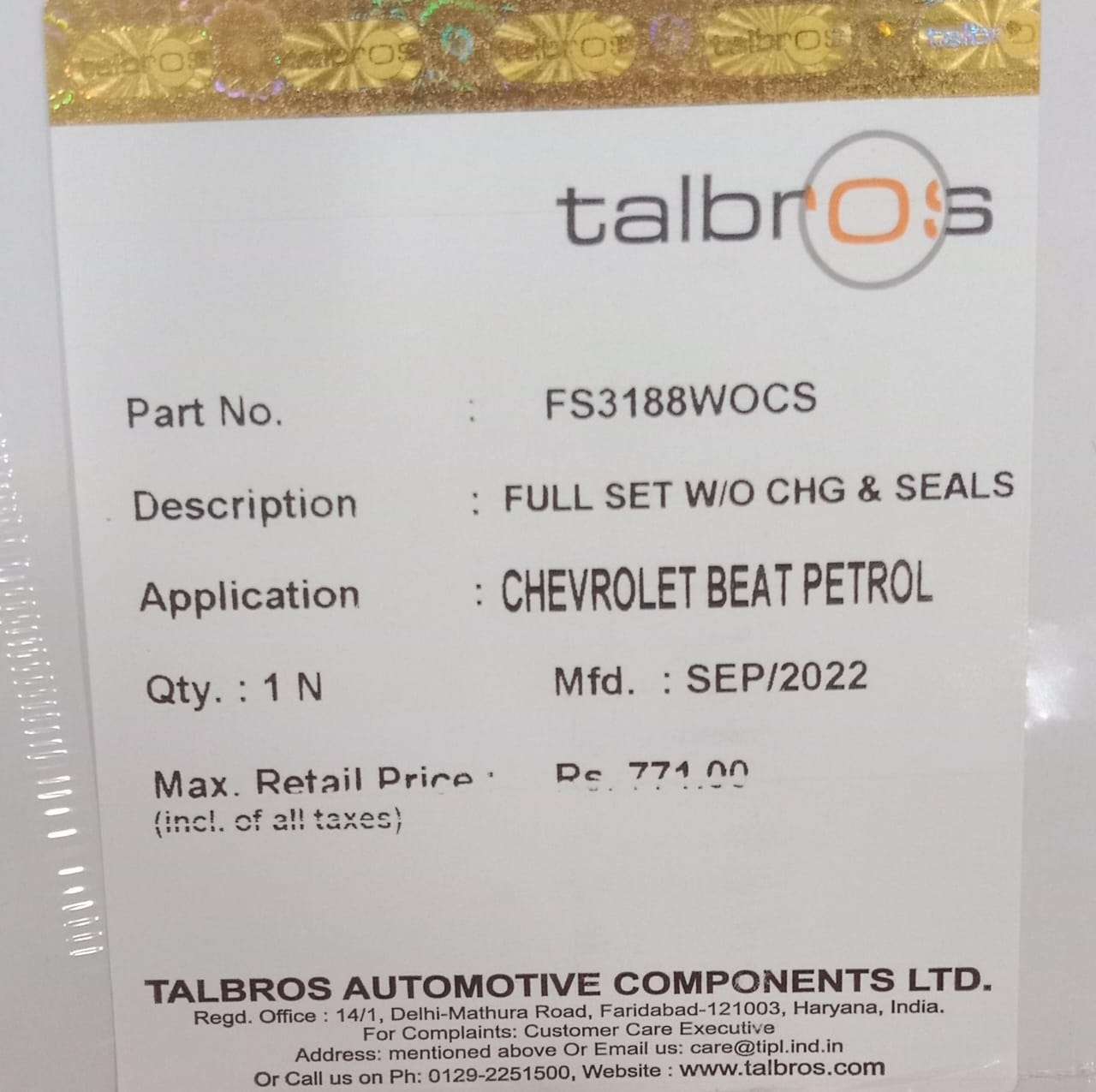 (TALBROS) FULL GASKET SET W/O CHG&SEALS CHEVROLET BEAT PETROL - Image 2