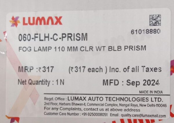 (LUMAX)  FRONT FOG LAMP 110 MM CLR WT BULB PRISM - Image 4