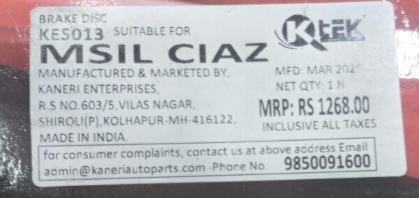 (K TEK) BRAKE DISC ROTOR CIAZ - Image 3
