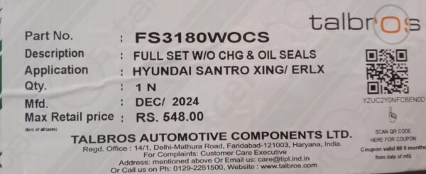 (TALBROS) FULL GASKET SET W/O CHG & OIL SEALS (HYUNDAI SANTRO XING /ERLX) - Image 2