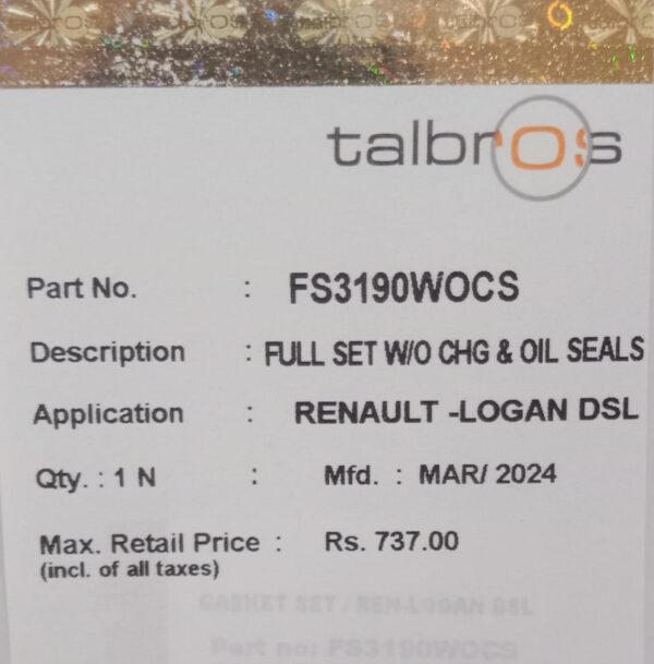 (TALBROS) FULL GASKET SET W/O CHG & SEALS RENAULT -LOGAN DSL - Image 2