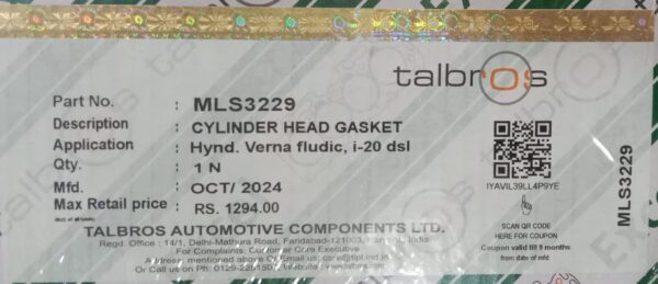 (TALBROS) CYLINDER HEAD GASKET (HYUNDAI/VERNA FLUDIC/I-20 DSL ) - Image 2