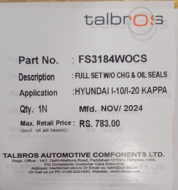 (TALBROS)FULL GASKET SET W/O CHG &OIL SEALS(HYUNDAI /I-10/I-20 KAPPA) - Image 2