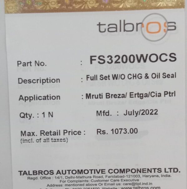 (TALBROS) FULL SET W/O CHG & OIL SEAL GASKET - Image 2