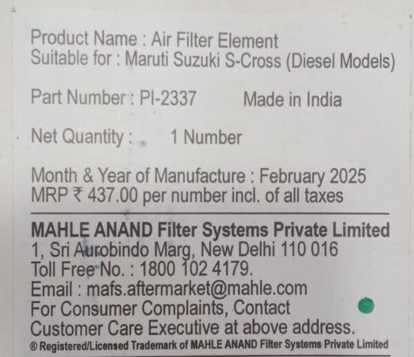 (PUROLATOR ) AIR FILTER ELEMENT (MARUTI SUZUKI/ S-CROSS(DIESEL MODELS ) - Image 4