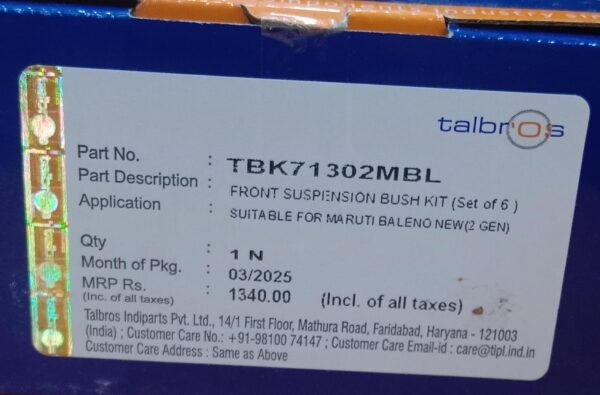 (TALBROS) FRONT SUSPENSION BUSH KIT (SET OF 6)BALENO NEW (2 GEN ) - Image 4