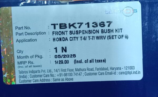 (TALBROS) SUSPENSION BUSH KIT (HONDA CITY T-6/T-7/WRV(SET OF 6) - Image 3