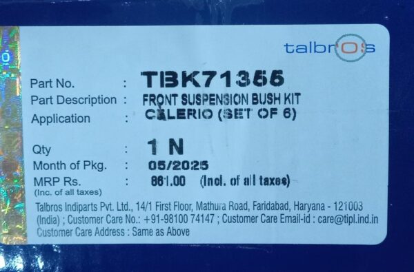 (TALBROS) FRONT SUSPENSION BUSH KIT  -CELERIO (SET OF 6) - Image 3