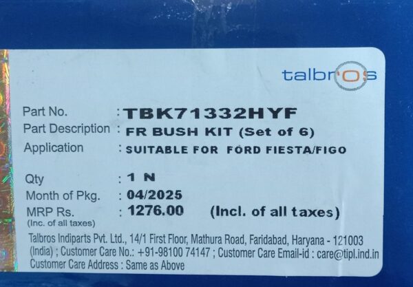 (TALBROS) FRONT BUSH KIT (SET OF 6) FORD FIESTA/FIGO ) - Image 3