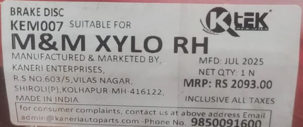 (K TEK) BRAKE DISC ROTOR XYLO R/H - Image 3
