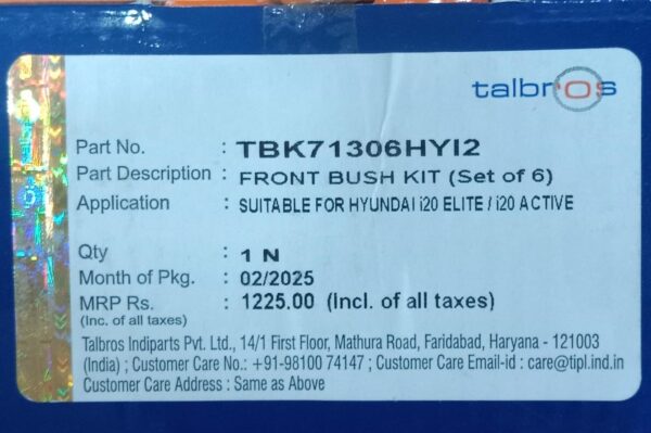 (TALBROS) FRONT BUSH KIT (SET OF 6) HYUNDAI /I-20 ELITE/I-20 ACTIVE - Image 3