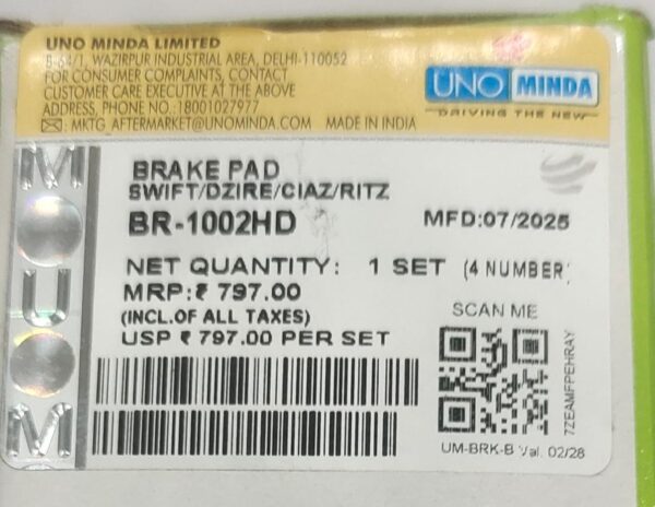 BR-1002HD SUZUKI BP (FRONT) DZIRE, RITZ(D), SWIFT, CIAZ  (REF:00003) - Image 4