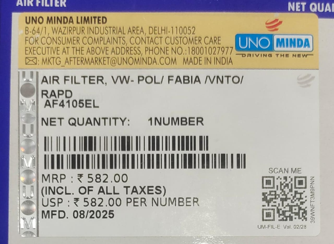 MINDA AIR FILTER Polo(VW)/Vento(VW)/Rapid(Skoda)/Fabia (Skoda)/T2-Diesel (REF:0198) - Image 4