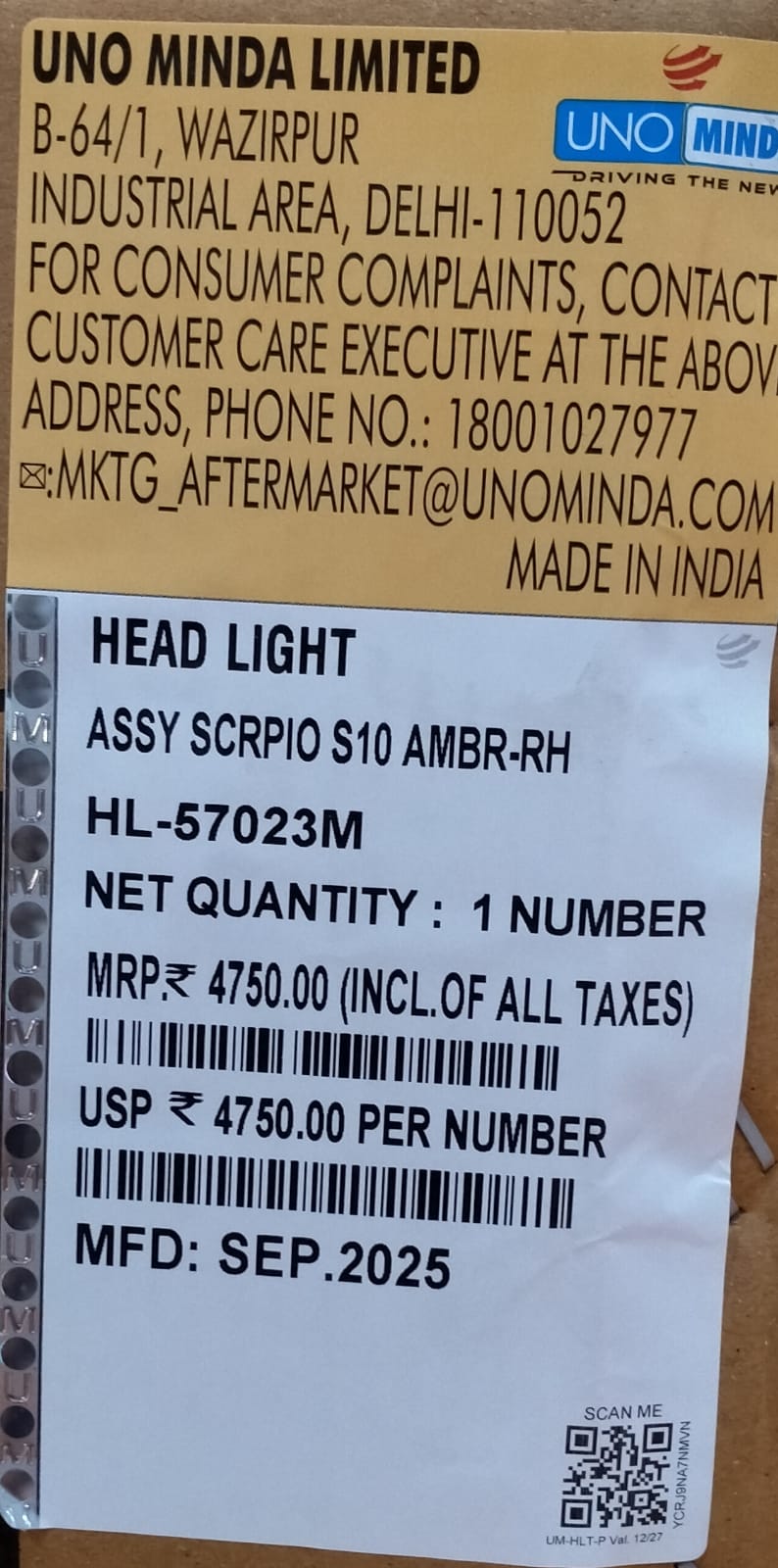 UNO MINDA HEAD LIGHT SCORPIO S10 AMBER -RH - Image 3