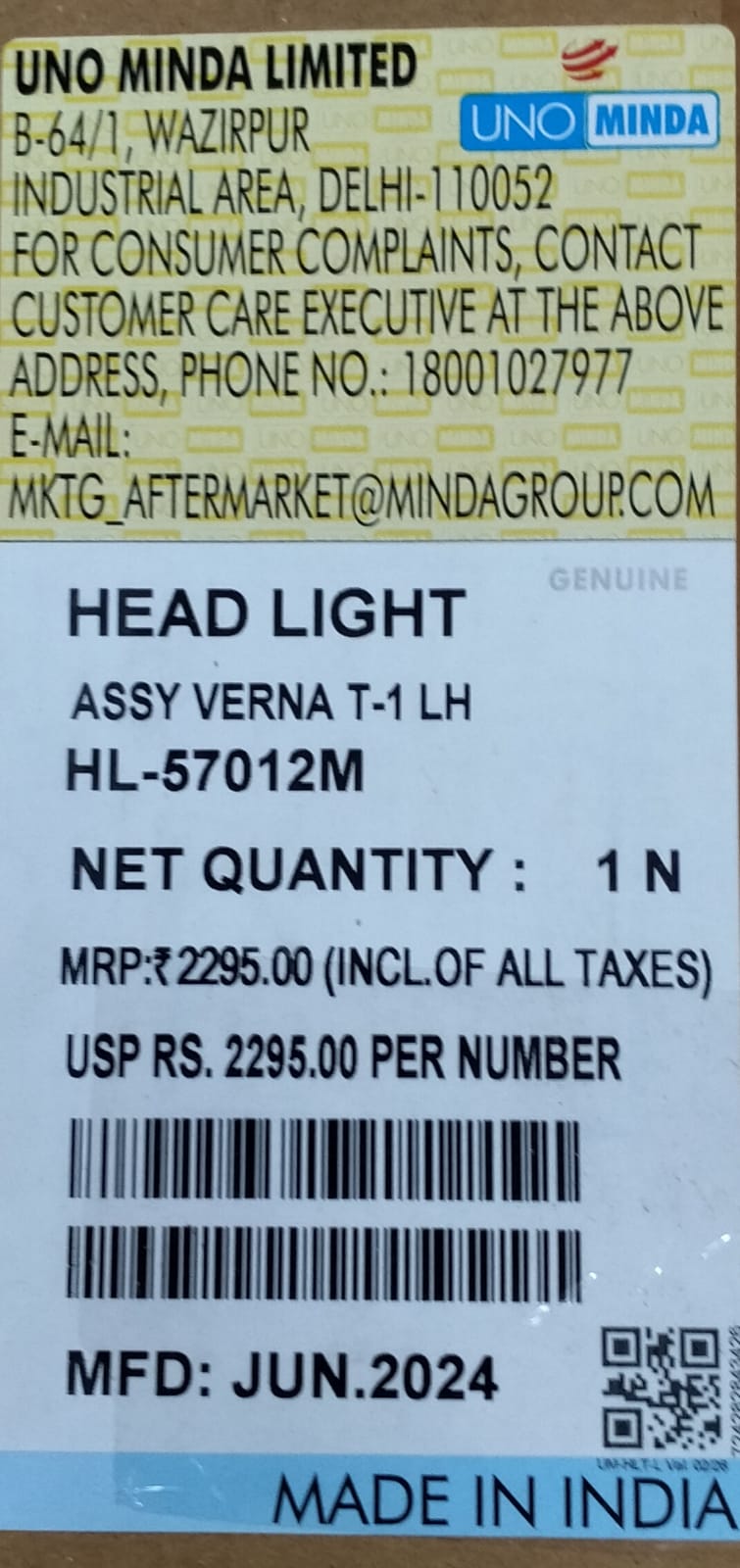 UNO MINDA HEAD LIGHT VERNA TYPE1-LH - Image 3