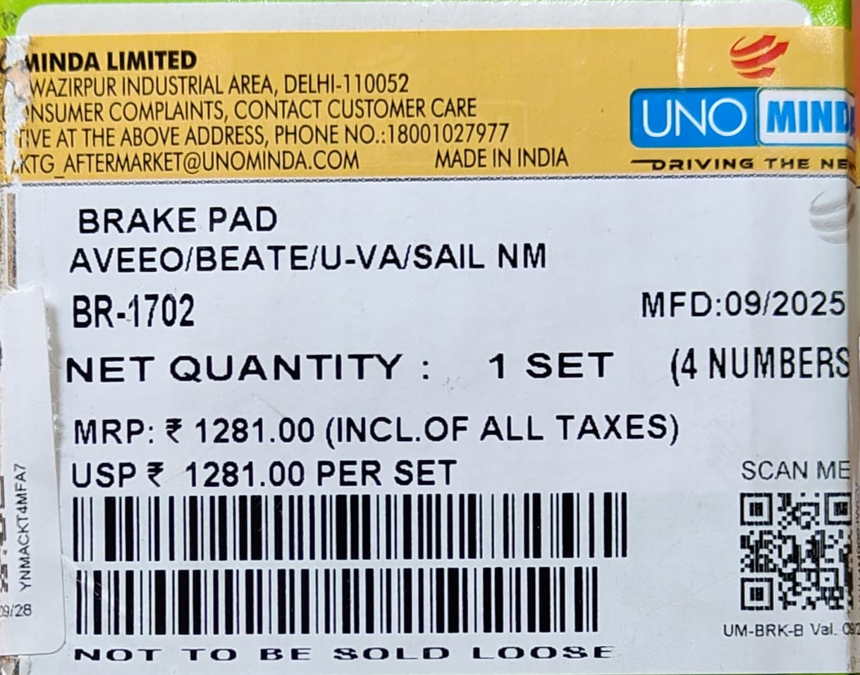 UNO MINDA BRAKE PAD AVEO/BEAT/ UVA/ SAIL N/M - Image 3