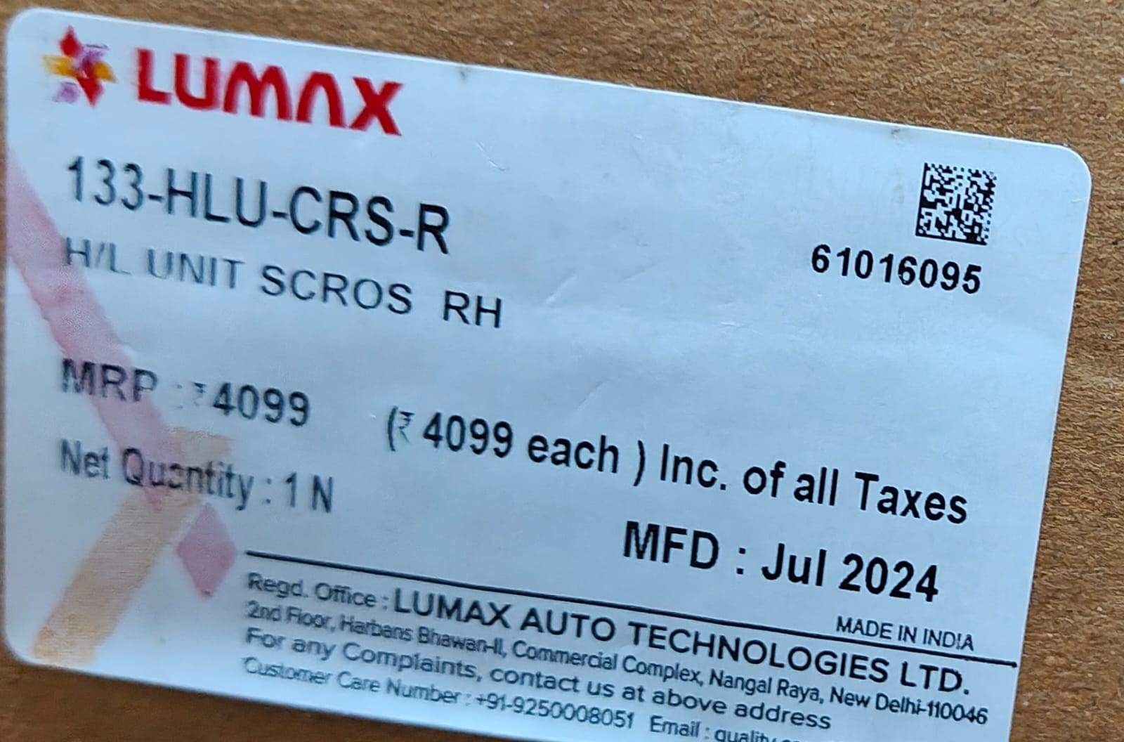 LUMAX HEAD LIGHT ASSY S- CROSS - RH - Image 3