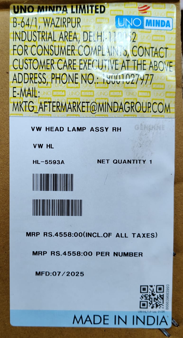 UNO MINDA HEAD LIGHT ASSY UNIT BLK BZL POLO/VENTO RH - Image 3