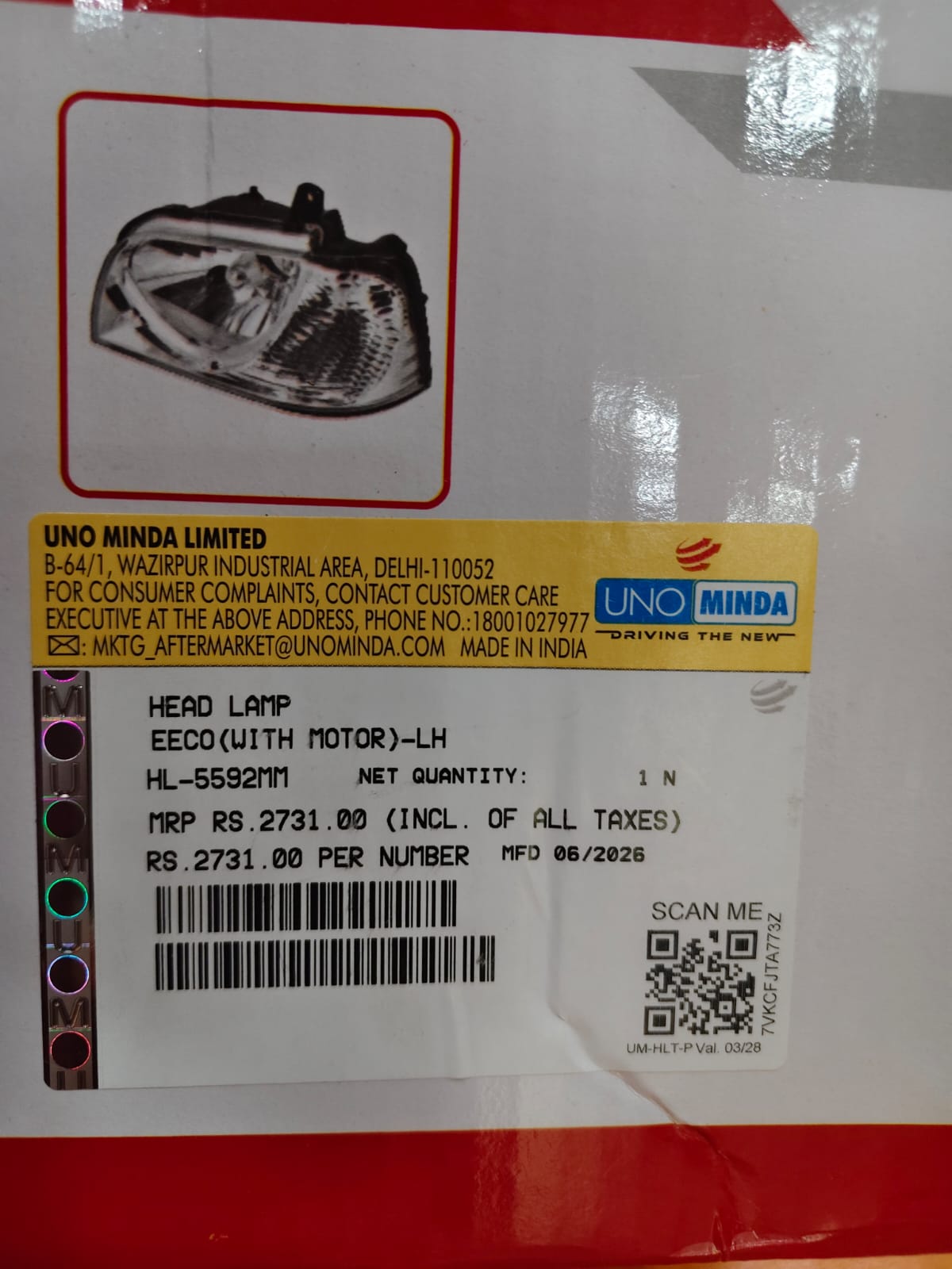 UNO MINDA EECO- LH WITH MOTOR HEAD LIGHT ASSEMBLY - Image 3